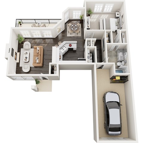 Floor plan for 1 bed, 1 bath, 905 sqft